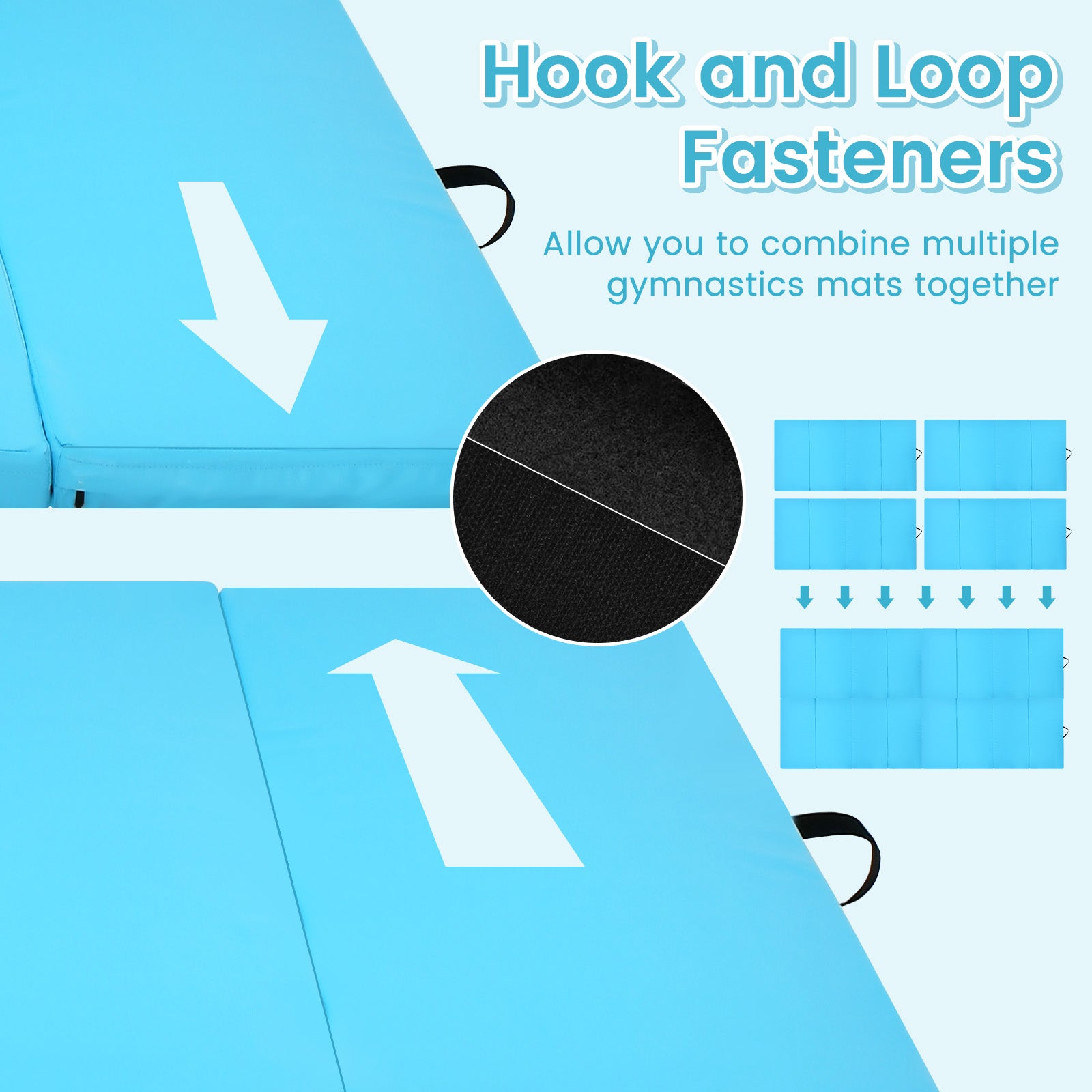 4 片式家庭健身房折叠体操垫带提手 - 蓝色 4-Panel Folding Gymnastics Mat with Carrying Handles for Home Gym-Blue