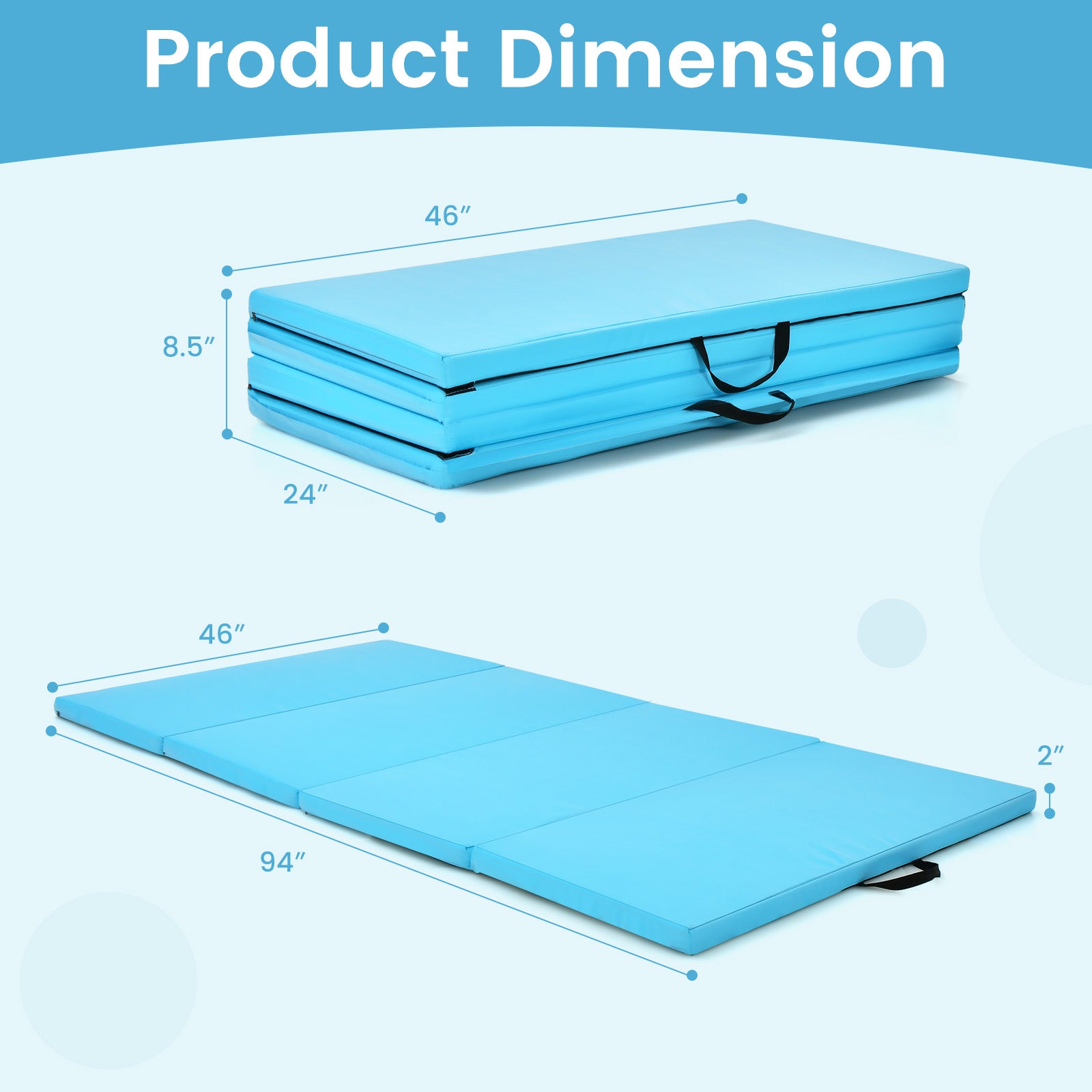 4 片式家庭健身房折叠体操垫带提手 - 蓝色 4-Panel Folding Gymnastics Mat with Carrying Handles for Home Gym-Blue