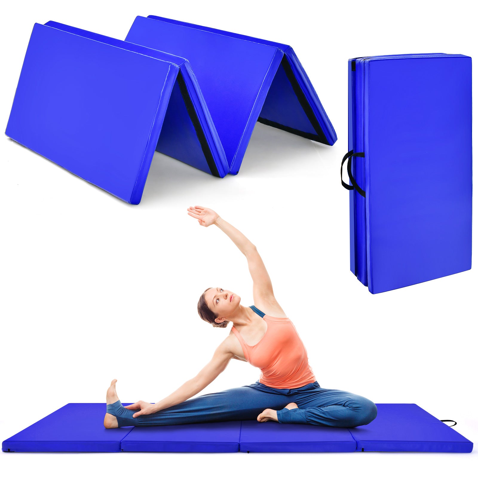 4 片式家庭健身房折叠体操垫带提手 - 海军蓝 4-Panel Folding Gymnastics Mat with Carrying Handles for Home Gym-Navy