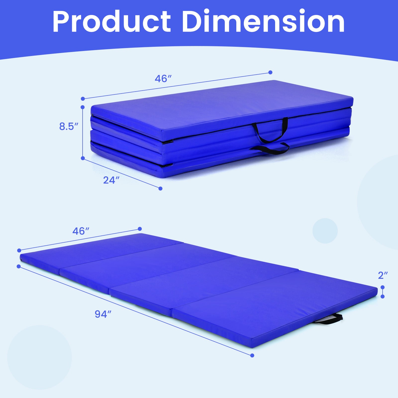 4 片式家庭健身房折叠体操垫带提手 - 海军蓝 4-Panel Folding Gymnastics Mat with Carrying Handles for Home Gym-Navy