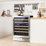 双区酒柜，可容纳 51 瓶酒，带可逆门 - 银色 Dual Zone Wine Cooler for 51 Bottles with Reversible Door-Silver