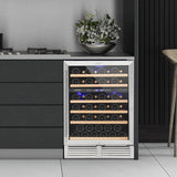 双区酒柜，可容纳 51 瓶酒，带可逆门 - 银色 Dual Zone Wine Cooler for 51 Bottles with Reversible Door-Silver