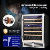 双区酒柜，可容纳 51 瓶酒，带可逆门 - 银色 Dual Zone Wine Cooler for 51 Bottles with Reversible Door-Silver