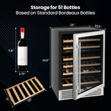 双区酒柜，可容纳 51 瓶酒，带可逆门 - 银色 Dual Zone Wine Cooler for 51 Bottles with Reversible Door-Silver