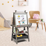 3合1双面收纳艺术画架-灰色 3 in 1 Double-Sided Storage Art Easel-Gray