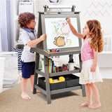 3合1双面收纳艺术画架-灰色 3 in 1 Double-Sided Storage Art Easel-Gray