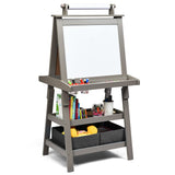 3合1双面收纳艺术画架-灰色 3 in 1 Double-Sided Storage Art Easel-Gray