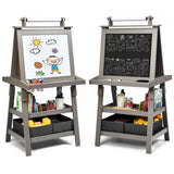 3合1双面收纳艺术画架-灰色 3 in 1 Double-Sided Storage Art Easel-Gray