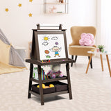 3合1双面收纳艺术画架-棕色 3 in 1 Double-Sided Storage Art Easel-Brown