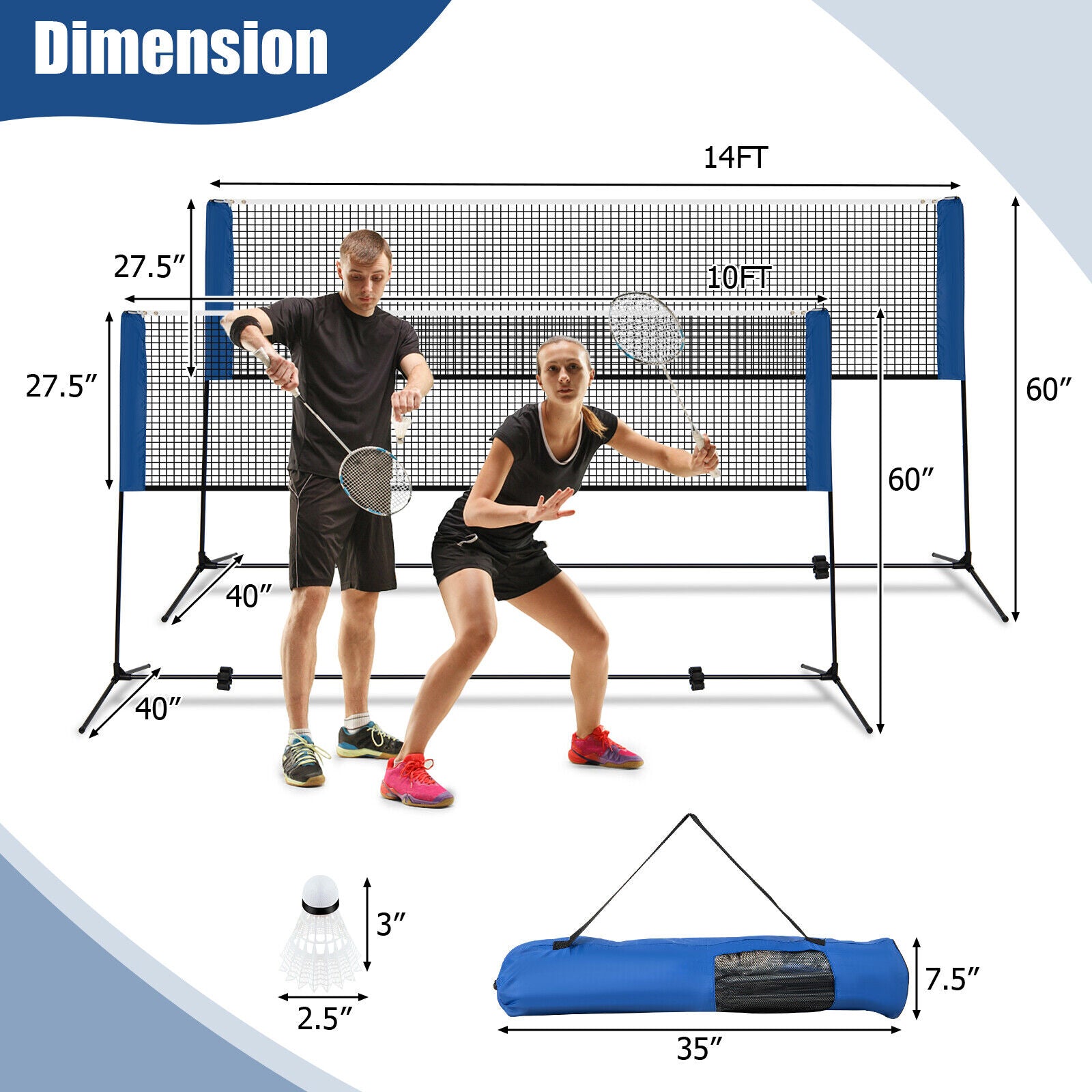 10/14 英尺可调节羽毛球网架带便携式手提包 - 14 英尺 10/14 Feet Adjustable Badminton Net Stand with Portable Carry Bag-14 ft