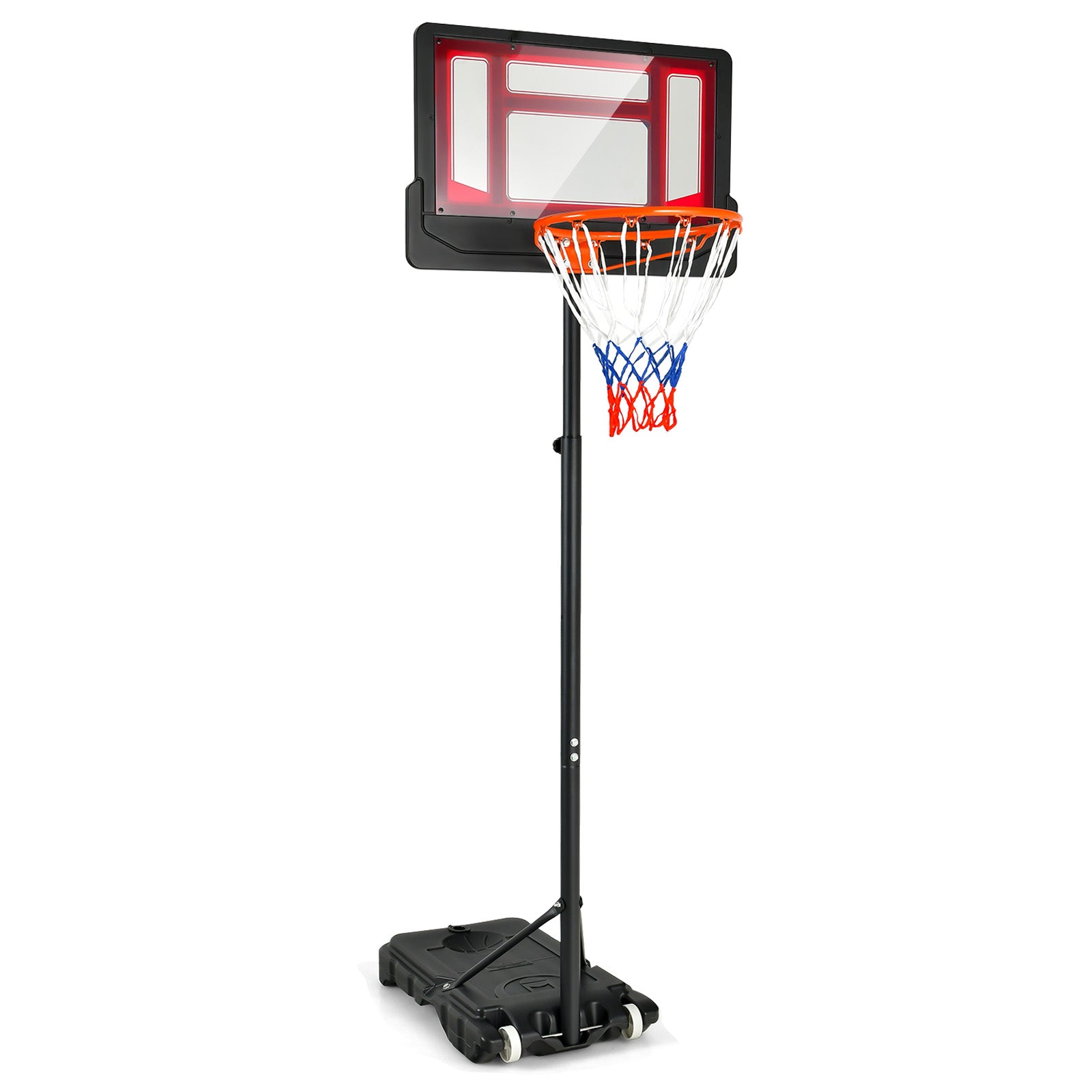 4.3-8.2 FT 可调高度带轮便携式篮球架-红色 4.3-8.2 FT Portable Basketball Hoop with Adjustable Height and Wheels-Red