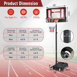 4.3-8.2 FT 可调高度带轮便携式篮球架-红色 4.3-8.2 FT Portable Basketball Hoop with Adjustable Height and Wheels-Red