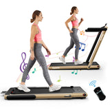 2.25HP 二合一折叠跑步机带APP音箱遥控-黄色 2.25HP 2 in 1 Folding Treadmill with APP Speaker Remote Control-Yellow