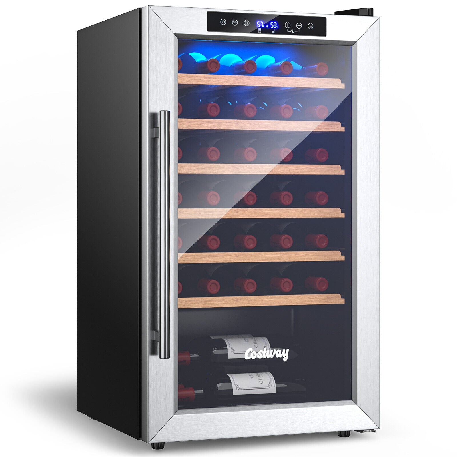 20寸酒柜33瓶钢化玻璃门-银色 20 Inch Wine Refrigerator for 33 Bottles and Tempered Glass Door-Silver