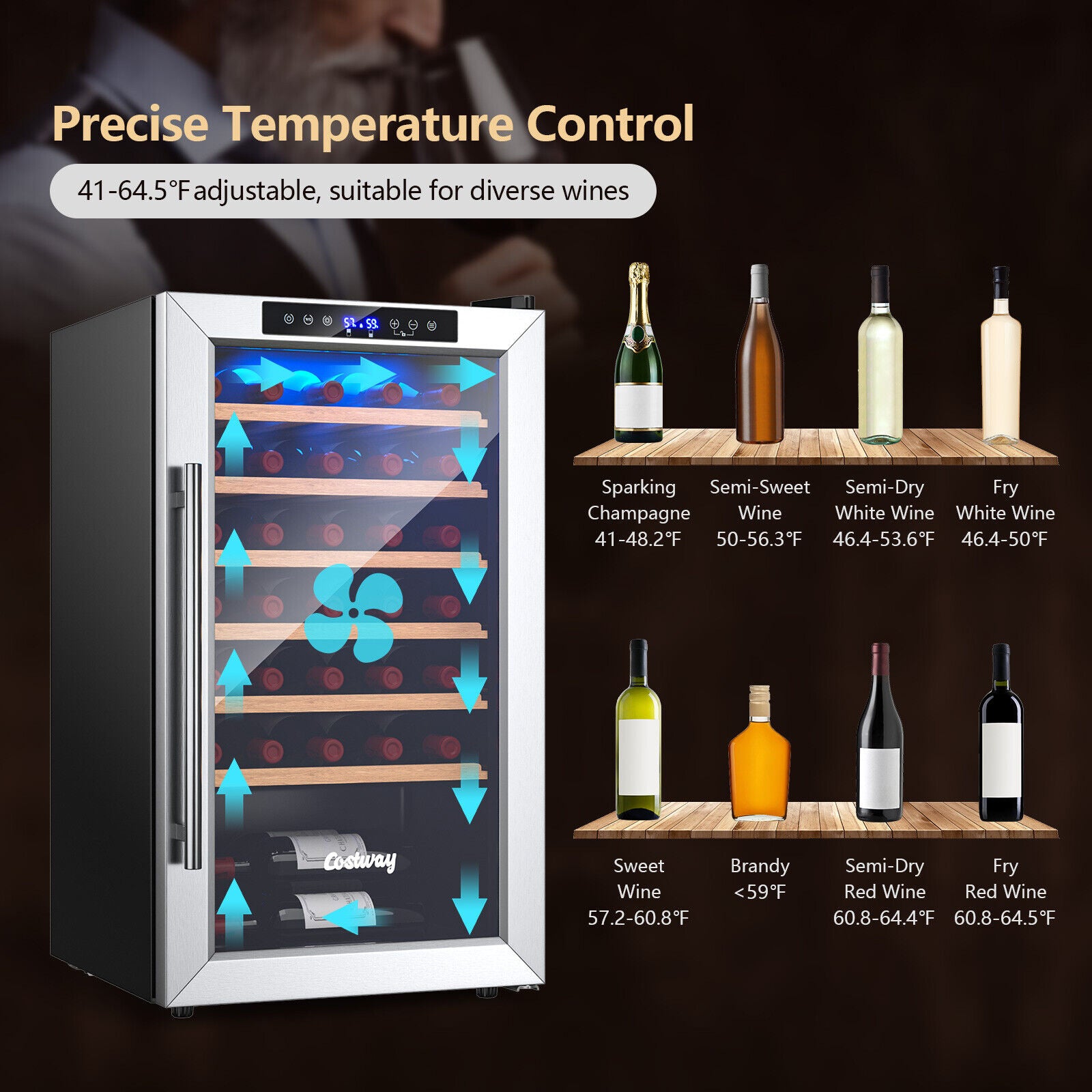 20寸酒柜33瓶钢化玻璃门-银色 20 Inch Wine Refrigerator for 33 Bottles and Tempered Glass Door-Silver