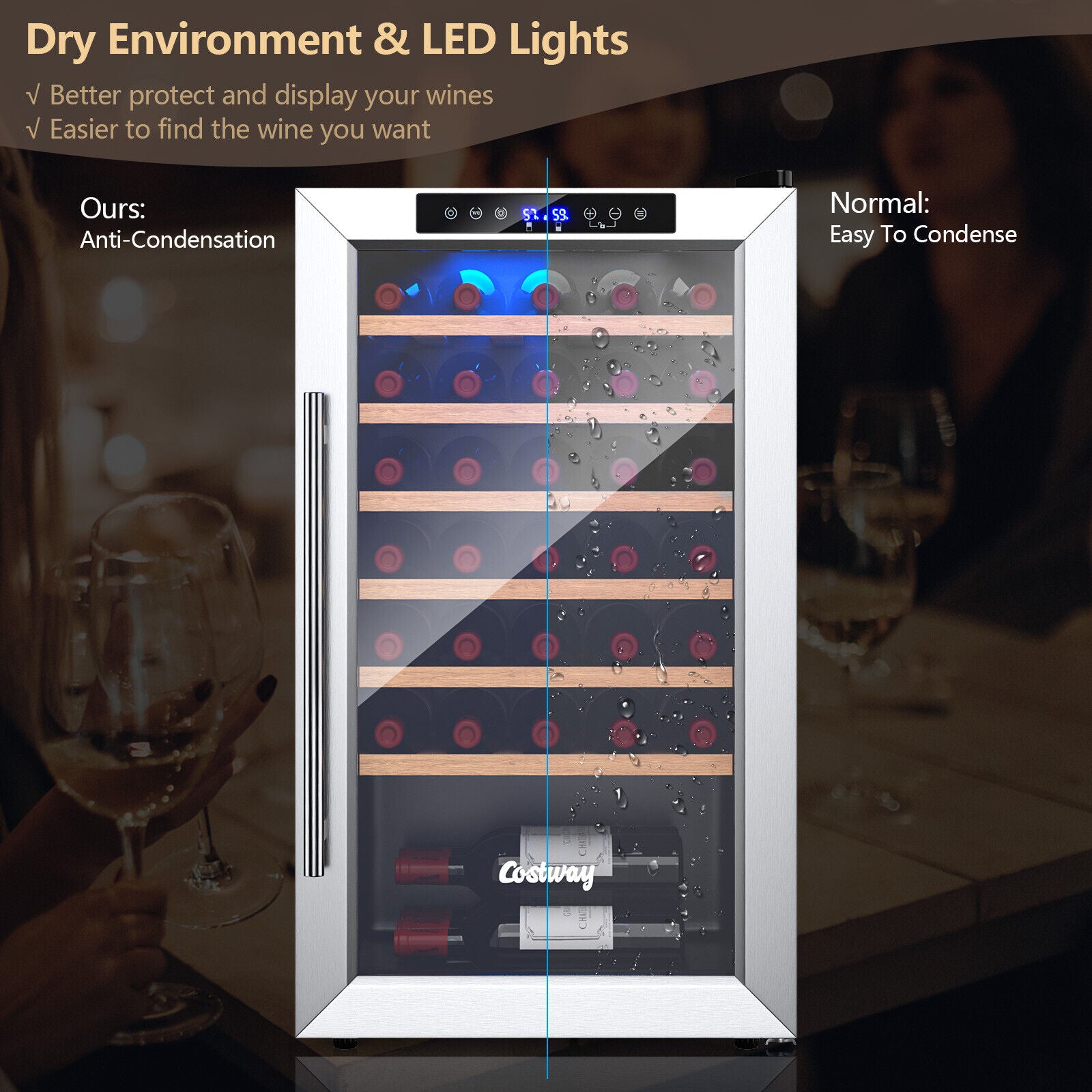 20寸酒柜33瓶钢化玻璃门-银色 20 Inch Wine Refrigerator for 33 Bottles and Tempered Glass Door-Silver