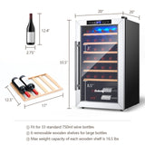 20寸酒柜33瓶钢化玻璃门-银色 20 Inch Wine Refrigerator for 33 Bottles and Tempered Glass Door-Silver