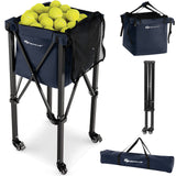 轻型可折叠网球教学车带轮子可拆卸包-蓝色 Lightweight Foldable Tennis Ball Teaching Cart with Wheels and Removable Bag-Blue