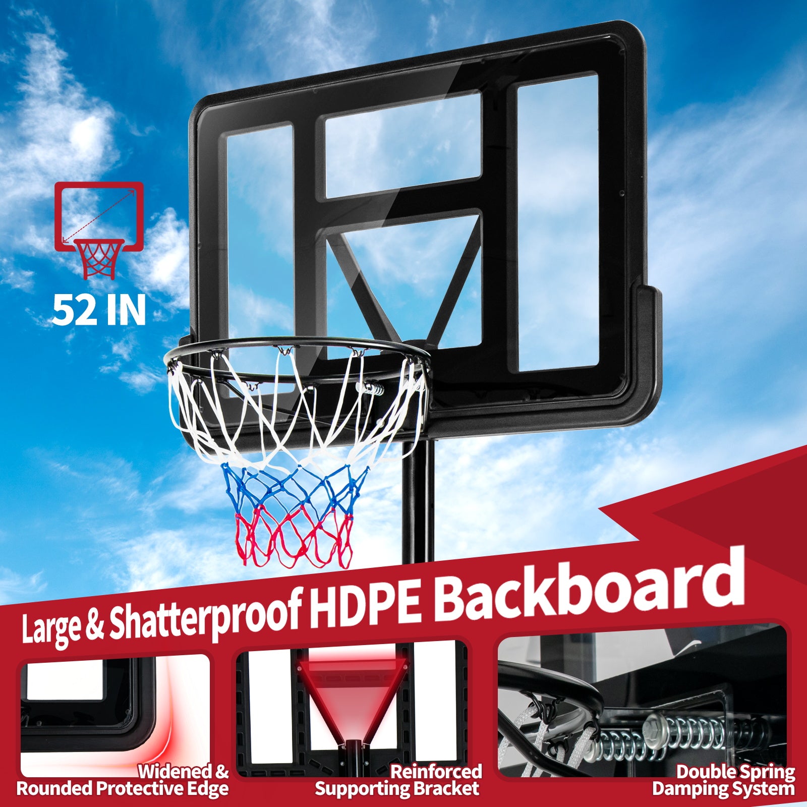 带防碎篮板轮的可调节便携式篮球架 Adjustable Portable Basketball Hoop Stand with Shatterproof Backboard Wheels
