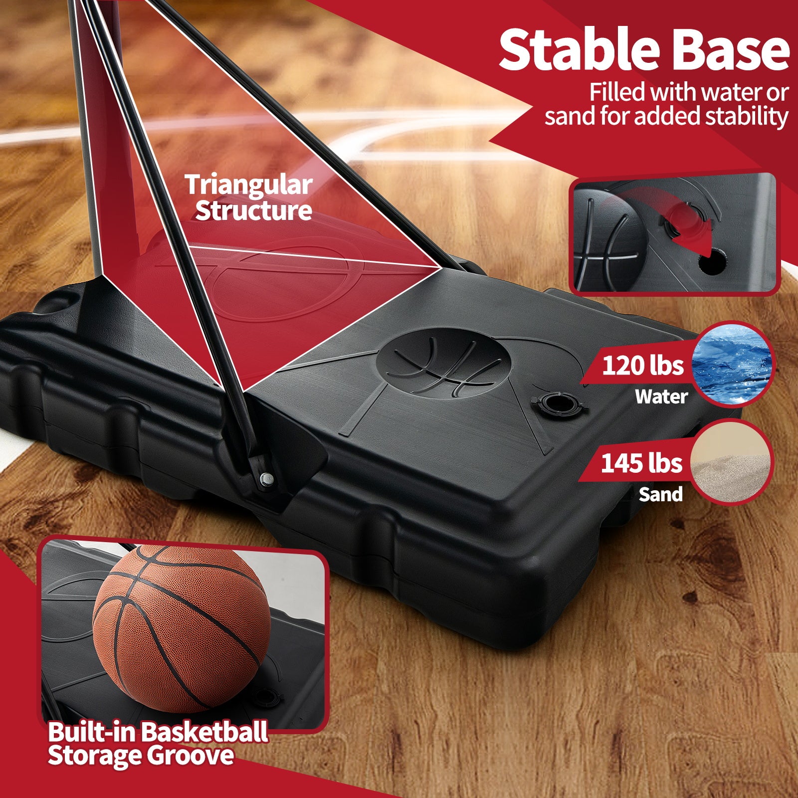 带防碎篮板轮的可调节便携式篮球架 Adjustable Portable Basketball Hoop Stand with Shatterproof Backboard Wheels
