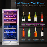 30 瓶独立式酒柜，带温度记忆和双区 - 银色 30-Bottle Freestanding Wine Cooler with Temp Memory and Dual Zones -Silver