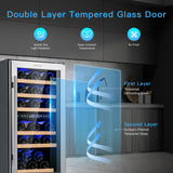 30 瓶独立式酒柜，带温度记忆和双区 - 银色 30-Bottle Freestanding Wine Cooler with Temp Memory and Dual Zones -Silver