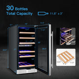 30 瓶独立式酒柜，带温度记忆和双区 - 银色 30-Bottle Freestanding Wine Cooler with Temp Memory and Dual Zones -Silver