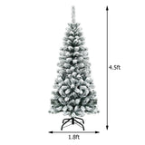 4.5 英尺无灯铰链雪绒人造铅笔圣诞树，有 242 个分支 4.5 Feet Unlit Hinged Snow Flocked Artificial Pencil Christmas Tree with 242 Branch