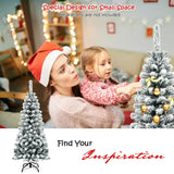 4.5 英尺无灯铰链雪绒人造铅笔圣诞树，有 242 个分支 4.5 Feet Unlit Hinged Snow Flocked Artificial Pencil Christmas Tree with 242 Branch