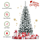 4.5 英尺无灯铰链雪绒人造铅笔圣诞树，有 242 个分支 4.5 Feet Unlit Hinged Snow Flocked Artificial Pencil Christmas Tree with 242 Branch