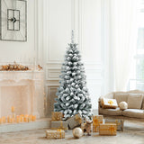 4.5 英尺无灯铰链雪绒人造铅笔圣诞树，有 242 个分支 4.5 Feet Unlit Hinged Snow Flocked Artificial Pencil Christmas Tree with 242 Branch