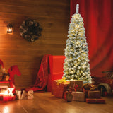 6 英尺预亮雪绒人造铅笔圣诞树，带 250 个 LED 灯 6 Feet Pre-lit Snow Flocked Artificial Pencil Christmas Tree with 250 LED Lights