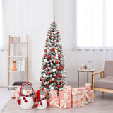 6 英尺预亮雪绒人造铅笔圣诞树，带 250 个 LED 灯 6 Feet Pre-lit Snow Flocked Artificial Pencil Christmas Tree with 250 LED Lights