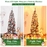 6 英尺预亮雪绒人造铅笔圣诞树，带 250 个 LED 灯 6 Feet Pre-lit Snow Flocked Artificial Pencil Christmas Tree with 250 LED Lights