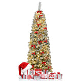 6 英尺预亮雪绒人造铅笔圣诞树，带 250 个 LED 灯 6 Feet Pre-lit Snow Flocked Artificial Pencil Christmas Tree with 250 LED Lights