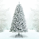 6 英尺人造雪装饰植绒铰链圣诞树带金属支架 6 Feet Artificial Snow Decorated Flocked Hinged Christmas Tree with Metal Stand