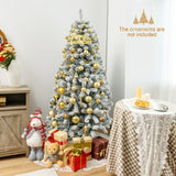 6 英尺人造雪装饰植绒铰链圣诞树带金属支架 6 Feet Artificial Snow Decorated Flocked Hinged Christmas Tree with Metal Stand