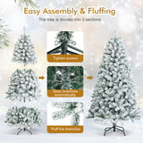 6 英尺人造雪装饰植绒铰链圣诞树带金属支架 6 Feet Artificial Snow Decorated Flocked Hinged Christmas Tree with Metal Stand