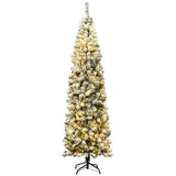 7.5 英尺预亮雪绒人造铅笔圣诞树带 LED 灯 7.5 Feet Pre-lit Snow Flocked Artificial Pencil Christmas Tree with LED Lights