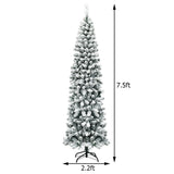 7.5 英尺预亮雪绒人造铅笔圣诞树带 LED 灯 7.5 Feet Pre-lit Snow Flocked Artificial Pencil Christmas Tree with LED Lights