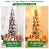 7.5 英尺预亮雪绒人造铅笔圣诞树带 LED 灯 7.5 Feet Pre-lit Snow Flocked Artificial Pencil Christmas Tree with LED Lights