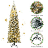 7.5 英尺预亮雪绒人造铅笔圣诞树带 LED 灯 7.5 Feet Pre-lit Snow Flocked Artificial Pencil Christmas Tree with LED Lights