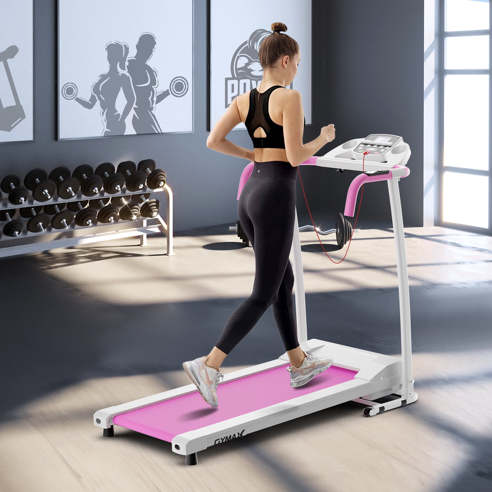 带 12 个预设程序和 LCD 显示屏的折叠跑步机-白色 Folding Treadmill with 12 Preset Programs and LCD Display-White