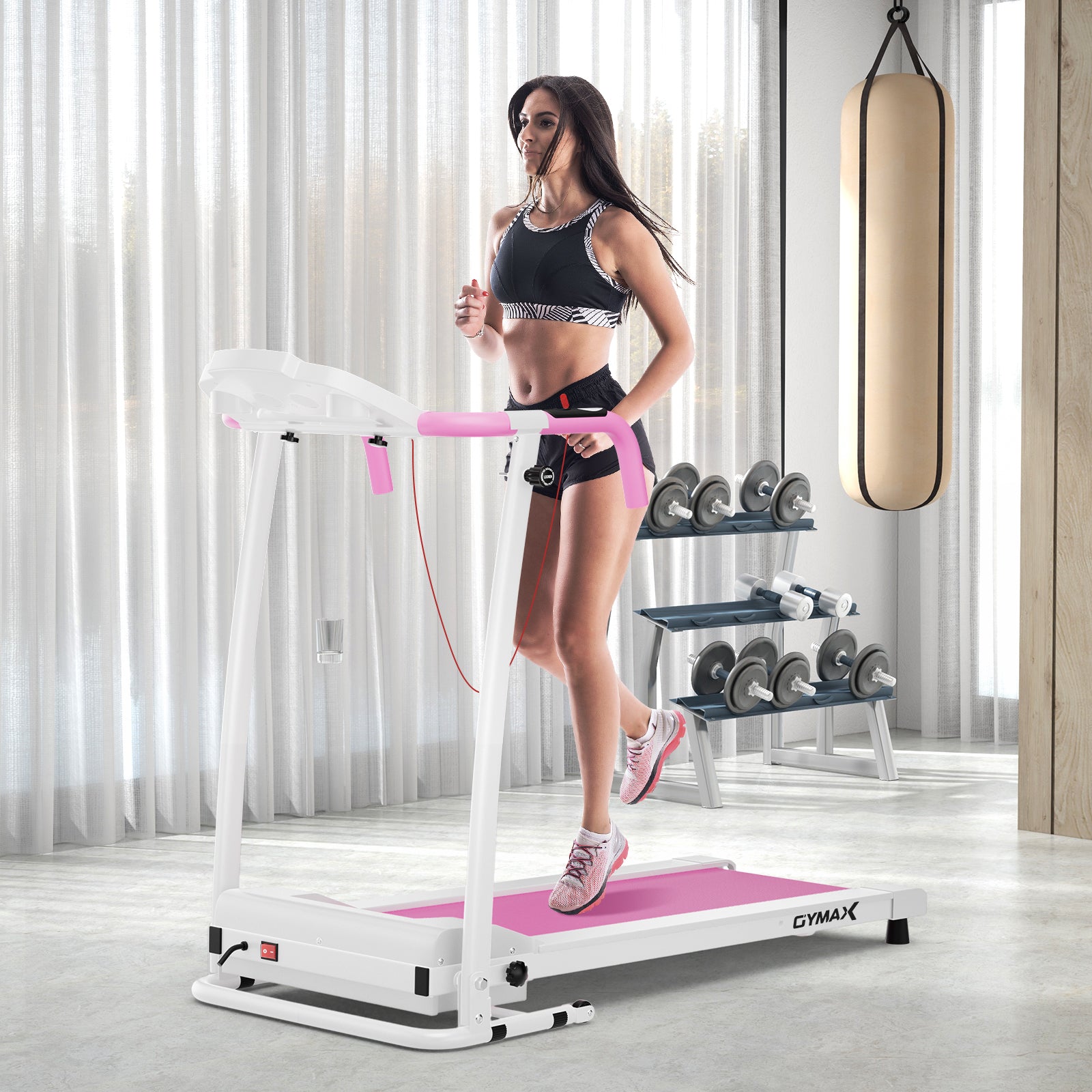 带 12 个预设程序和 LCD 显示屏的折叠跑步机-白色 Folding Treadmill with 12 Preset Programs and LCD Display-White