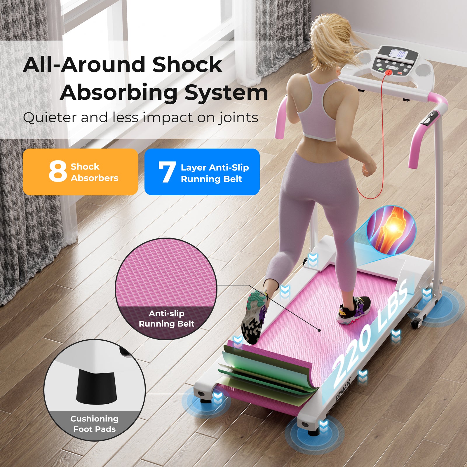 带 12 个预设程序和 LCD 显示屏的折叠跑步机-白色 Folding Treadmill with 12 Preset Programs and LCD Display-White