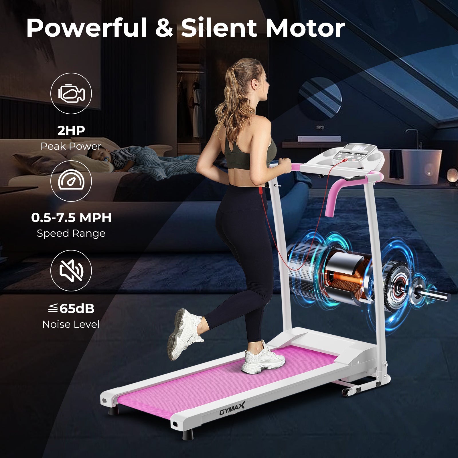 带 12 个预设程序和 LCD 显示屏的折叠跑步机-白色 Folding Treadmill with 12 Preset Programs and LCD Display-White