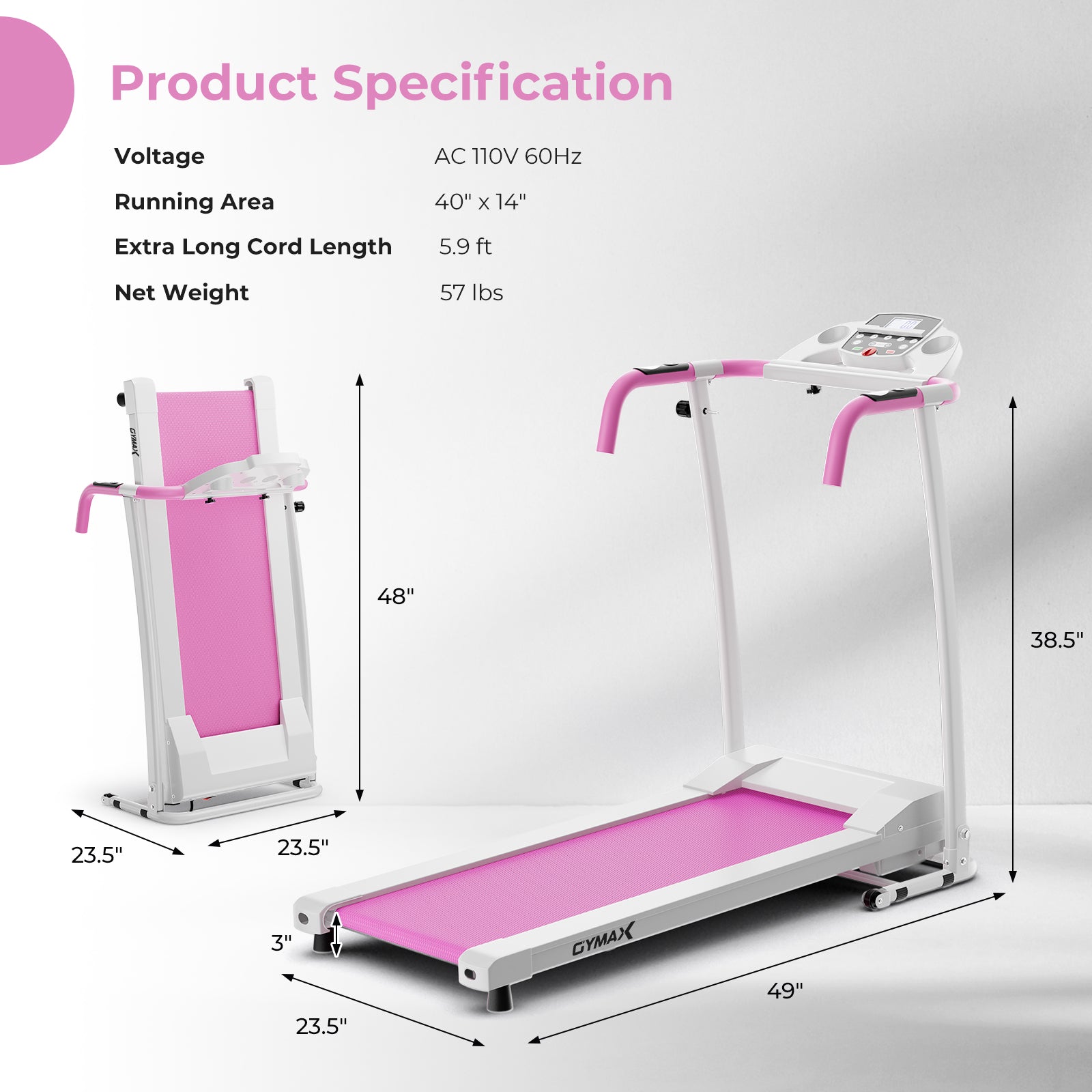 带 12 个预设程序和 LCD 显示屏的折叠跑步机-白色 Folding Treadmill with 12 Preset Programs and LCD Display-White