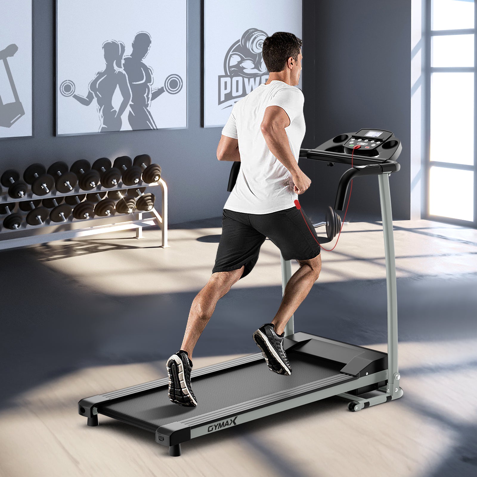 折叠跑步机带 12 个预设程序和 LCD 显示屏-黑色 Folding Treadmill with 12 Preset Programs and LCD Display-Black