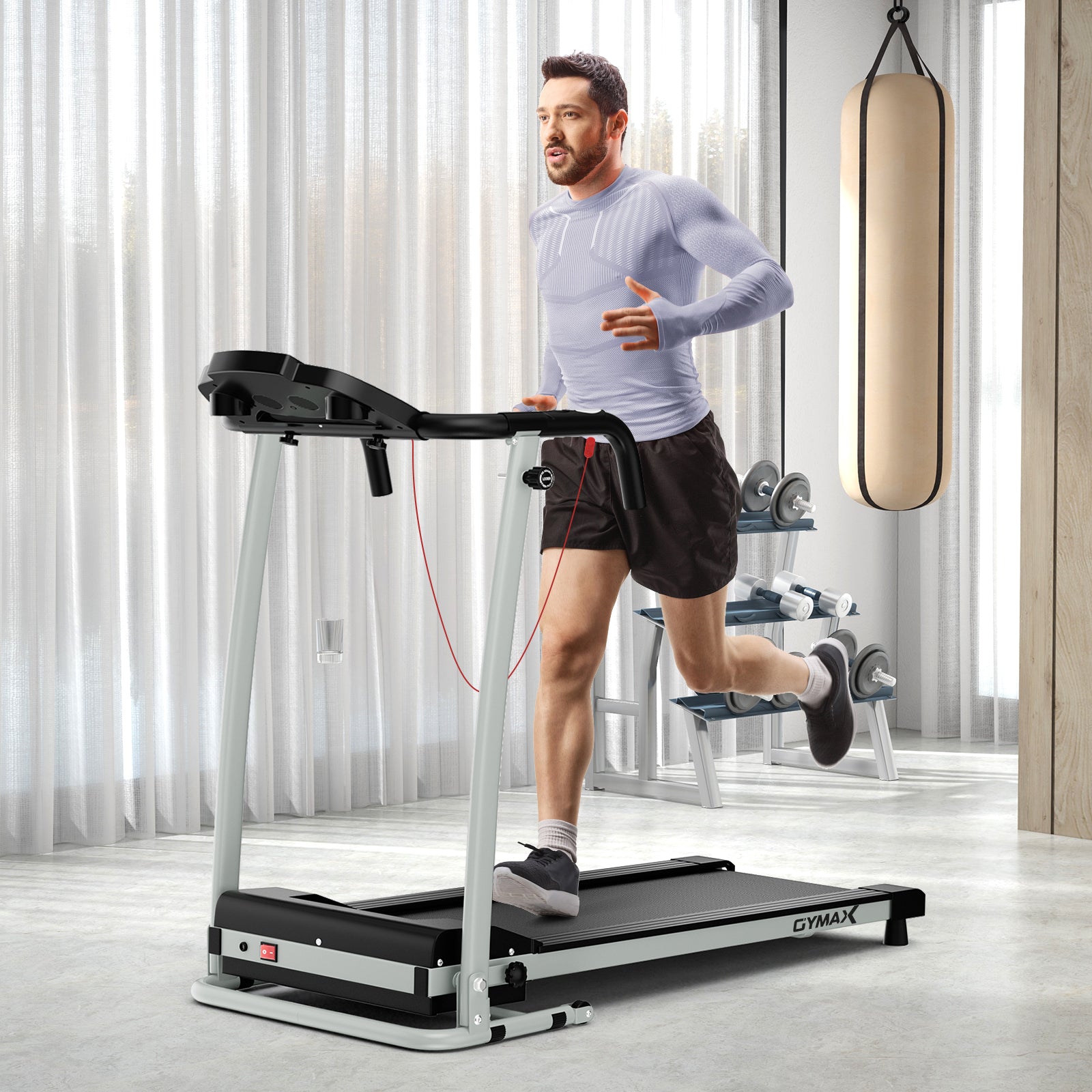 折叠跑步机带 12 个预设程序和 LCD 显示屏-黑色 Folding Treadmill with 12 Preset Programs and LCD Display-Black