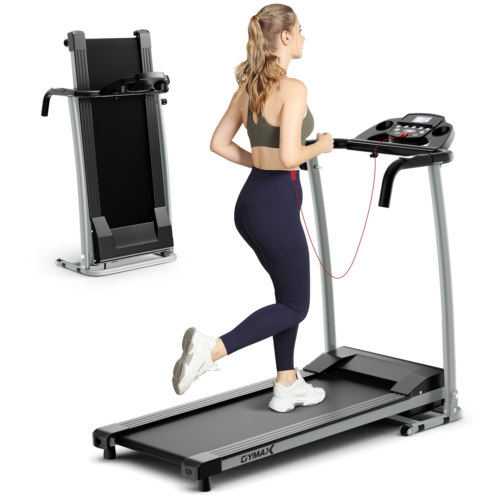 折叠跑步机带 12 个预设程序和 LCD 显示屏-黑色 Folding Treadmill with 12 Preset Programs and LCD Display-Black